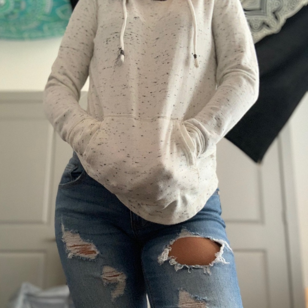 White and black speckled hoodie